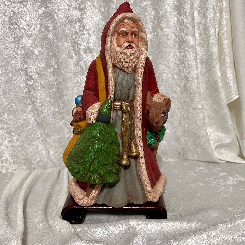 Vintage Ceramic Beautiful Hand Painted Old World Santa Claus w/Deer Signed/Dated - Picture 8 of 13